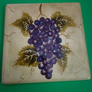 hand painted grape tile trivet  cabernet 6 inches